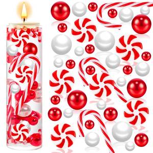 lot 6256 image: 120Pcs Christmas Vase Filler, White and Red Candy Cane Decor, Christmas Floating Vase Fillers for Home Table Centerpieces Decorations