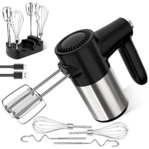 lot 1536 image: Cordless Hand Mixer, Digital Display 7 Speed Rechargeable Electric Mixer Handheld with 6 Stainless Steel Attachments Whisks Beaters Dough Hooks & Storage Base, Kitchen Blender for Baking, Eggs, Cakes