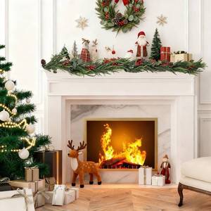 lot 1542 image: Christmas Garland of Artificial Norfolk Pine 6FT Christmas Decorations Indoor of Real Touch Winter Cedar Garland with Pinecones Red Berries Green Garland for Table Mantle Wall Outdoor