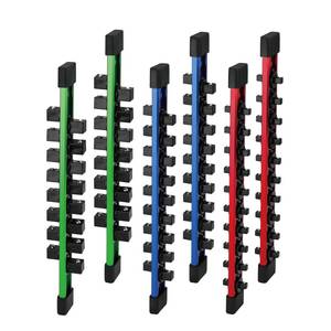 lot 1545 image: 6-piece Socket Organizer Storage Set, 14-Inch, 38-Inch, 12-Inch Double Sided Aluminum Alloy Socket Holder Rail, Drive Socket Trays Holds 108 Sockets, 360° Swivel Clip Socket Holder Kit for Tool Box