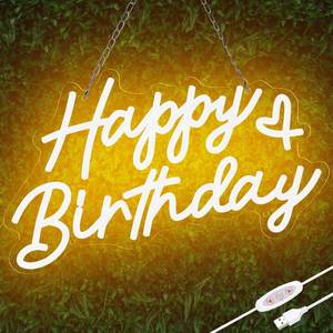 lot 2341 image: Happy Birthday Neon Sign for Party and Wall Decor,15  9 inch Warm White Led Neon Light Signs with USB and Dimmer Switch,Happy Birthday Sign for Backdrop