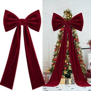 lot 2374 image: Suncalla 2pcs Extra Large Christmas Tree Topper Bows, 49 x 19 inches Tree Toppers Bows Christmas Decorations Wreath for Home Wedding Party Holiday Decor Supplies(Wine Red,Velet)