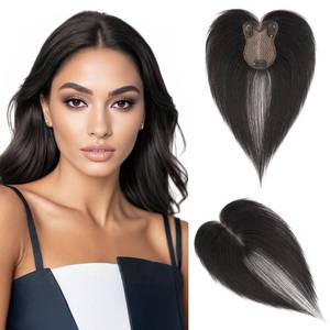lot 2375 image: Hairro Human Hair Toppers For Women Lace Base Remy Topper Hair Pieces No Bangs Clip On Topper Handmade Wiglet Hair Extensions For Hair Loss 11 Inches 21g #1B Natural Black