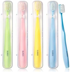 lot 2386 image: SUREE Extra Soft Toothbrush for Sensitive Teeth, Upgraded 10000 Ultra Soft Bristles for Adults & Elders, Manual Travel Toothbrush with Individual Portable Case (4 Pack)