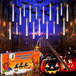 lot 2387 image: Floating Candles with Wand Remote, 20 Pcs Magic Halloween Hanging Candles, Flickering Warmer Light Flameless LED Candles with DIY Sticker, Battery Operated Halloween Decorations Gifts Indoor (18)