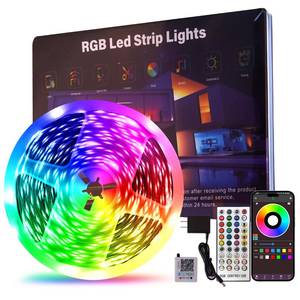 lot 2389 image: 50 FT LED Lights For Bedroom, Music Synchronized RGB Color Changing LED Strip Lights, With 44 Key Infrared Remote Control and Application Control, Room Home Living Room Kitchen Decoration Party