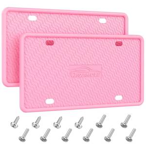 lot 2401 image: QiqaMole Silicone License Plate Frames, License Plate Holder for US CA Cars, Silicone Car Plate Cover Rustproof & Rattle Proof & Weatherproof Car Accessories (Pink 2 Pack)
