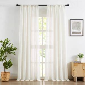 lot 3890 image: Treatmentex Flax Blend Linen Semi Sheer Curtains for Bedroom 52 x 63 White Light Filtering Privacy Curtain Draprs for Office Sun Room Rod Pocket 2pcs