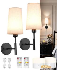 lot 3894 image: Glitnous Battery Operated Wall Sconce, 13000mAh Wall Sconces Set of Two Battery Operated, Wireless Sconces Set of 2, Rechargeable Sconce with Remote, No Wire Wall LampLight for Bedroom, Black