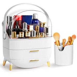 lot 3895 image: Haturi Makeup Organizer, Skincare Organizers wBrush Holder, Cosmetics Organizer with Drawers, Waterproof & Dustproof Makeup Organizer for Vanity, Preppy Skin Care for Bathroom, Dresser, Countertop