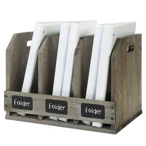 lot 3899 image: MyGift Vintage Gray Solid Wood Magazine Holder with 3 Compartments and Chalkboard Label, Office Home Desktop Document Organizer, Desk File Folder and Binder Rack