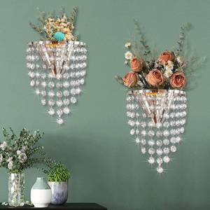 lot 3900 image: 2 Pack Metal Flower Vase for Wall Crystal Vase Decor Hanging Decoration Floral Holder for Home Office Living Room Bedroom Bathroom (Silver)