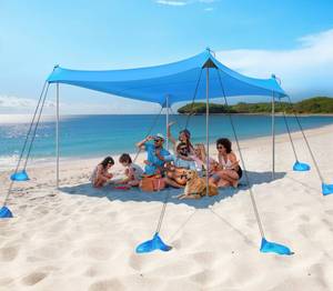 lot 3906 image: Rhino Valley Beach Tent, 10 x 10 FT, UPF50 Protection, Beach Shade Canopy with 8 Sandbags 4 Stability Poles, Outdoor Tent Sun Shelter Umbrella for Sand, Camping, Blue