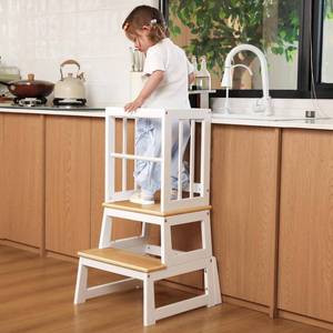 lot 3914 image: Kids Kitchen Step Stool, Ideal Toddler Learning Standing Tower, 2025 New Upgrade with an Anti-tip Structure and Anti-Drop Safety Bar, More Stable and Safer - White Natural
