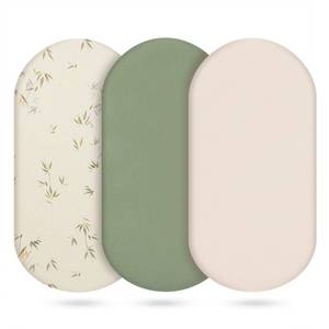 lot 4290 image: 3-Pack Cotton Muslin Bassinet Sheets - Fitted Elastic Mattress Cover for Baby Boys & Girls, Breathable Bedside Bassinet Sheets Neutral Colors (Fits Oval & Rectangle Shape) (Green)