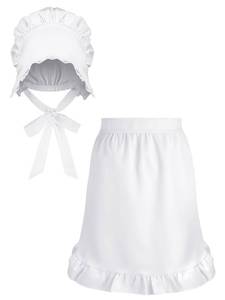 lot 4296 image: Newcotte 2 Pieces Women Colonial Costume Accessory Set Include White Mob Cap Bonnet Cotton Half Apron for Maid Girl Cosplay (Cute)
