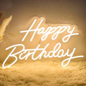 lot 4297 image: Happy Birthday Neon Sign for Wall Decor, LED Happy Birthday Light Up Sign, USB Powered Dimmable Neon Light for Birthday Party Decorations Backdrop, Warm White