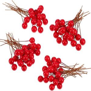 lot 4304 image: BBTO Artificial Holly Berries, 100 Pieces Mini 10 mm Fake Berries Decor on Wire for Christmas Tree Decorations Flower Wreath DIY Craft Use (Red)