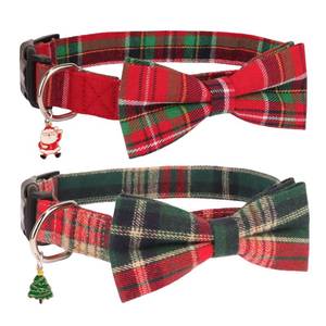 lot 4313 image: PTDECOR Christmas Dog Collar with Bow, Adjustable Red Green Plaid Dog Collars with Removable Bowtie Christmas Collars for Medium Dogs Pets(Medium)