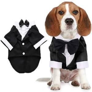 lot 4320 image: Dog Shirt Puppy Clothes, Pet Wedding Suit Formal Tuxedo with Black Bow Tie, Pet Outfit for Small Medium Dogs Cats, Pet Weding Attire Dress Up Cosplay Prince Costume Gentleman Apparel (Black, Small)