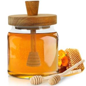 lot 4321 image: Loscarol Honey Pot with Dipper and Lid - 18oz Glass Honey Jar with Wooden Honey Dippers Stick Set, Wide Mouth Honey Containers - Airtight Syrup Dispenser for Home Kitchen