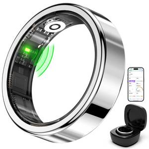 lot 4330 image: Naughtbaby FitElf 3 Pro Smart Ring Fitness Tracker, Health Sleep Tracker, Blood Pressure, Heart Rate and Oxygen Monitor Ring for WomenMen, IP68, No Subscription, 10-Day Battery Life (Silver, 8)