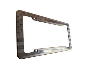 lot 4341 image: USA Flag License Plate Frame Embossed 3D Black American Stars and Strips for Car SUV Truck