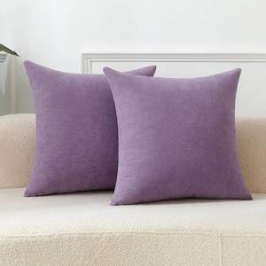 lot 4368 image: Qanatmz Lavender Cozy Soft Throw Pillow Covers, Light Purple Decorative Chenille Square Couch Cushion Cases for Sofa Decor, Set of 2, 18 x 18 Inches