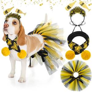 lot 4373 image: SilTriangle 3 Pcs New Year Dog Costume Set Including Wine Glass Headband Happy New Year Dog Tutu Dress Cute Pet Tutu Gold and Black Star Pet Scarf for Medium Animal Holiday Outfit Accessory
