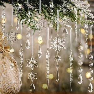 lot 4374 image: 18pcs Christmas Tree Decoration Crystal Ornaments - Hanging Acrylic Christmas Snowflake Icicle Drop Crystal Ornaments for Xmas Tree Winter New Year Party Supplies