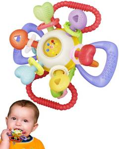 lot 4406 image: Baby Montessori Sensory Teething Toy - Safe, Multi-Functional BPA-Free Silicone Teether for Babies 0-12 Months - Teething Relief & Fun Play with Rattle - Perfect Baby Toys for Boys & Girls