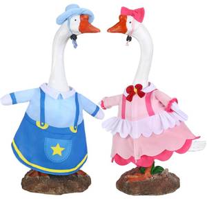 lot 4407 image: Maysing 2 Set Goose Outfit Spring Gardener Lawn Porch Goose Clothes Couple Costume Pink Blue Dress with Bow and Hat Holidays Garden Clothing 23 High for Spring Easter Patio Yard Outdoor Decoration