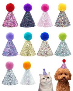 lot 4410 image: PET SHOW 10 Pack Mini Small Dog Hats with Sequins Puppy Birthday Party Hats Cats Adjustable Holiday Hats Headband Kitten Hats Pet Grooming Costume Accessories