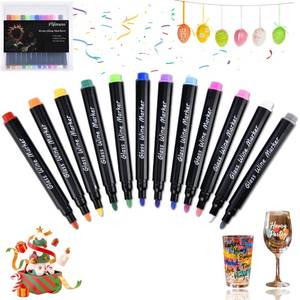 lot 4427 image: Plfawu 12 Colors Acrylic Wine Glass Markers - Fine Tip, Dishwasher-Safe & Food-Safe Non-Toxic Paint Pens for Party, Wedding & Ceramic Crafts
