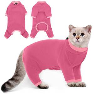 lot 4428 image: PUMYPOREITY Cat Recovery Suit, Stops Wound Licking After Surgery, Sticky Hair Shirt with Sticky Fabric, Cat Pajamas Prevents Over-Grooming, Pink, S