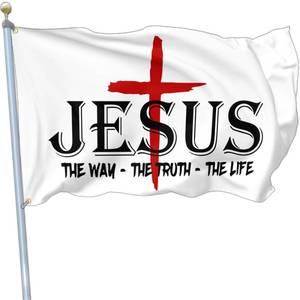 lot 4433 image: Aroxtms Jesus The Way Truth Life Flag - Double Sided Faith Over Fear Christian Flag for Outside, 3x5, House, Yard, Easter Decorations