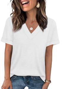 lot 4434 image: WIHOLL V Neck T Shirts for Women Loose Fit Casual Summer Tops Short Sleeve Shirts Trendy Clothing Fashion 2026 White M