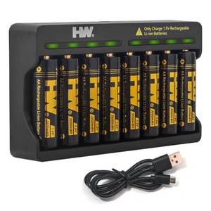 lot 4444 image: HW Rechargeable AA Batteries with AAAAA Charger, 1.5V, 8-Pack 3500mWh Double A Lithium Battery Charger High Capacity, Cargador de Baterias for Toys, Keyboards, Doorbell, Remote Controls, etc.