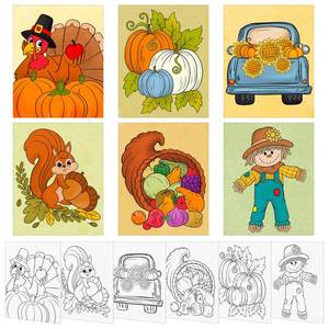 lot 5361 image: COCHIE 6 Pack 8x10 Inches Thanksgiving Day Theme Pre Drawn Canvas to Paint, Pre-Printed Canvas for Ladies Sip and Paint Party Favor, Pre Sketched Canvases for Painting for Adults