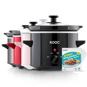 lot 5363 image: KOOC Small Slow Cooker, 2-Quart, Free Liners Included for Easy Clean-up, Upgraded Ceramic Pot, Adjustable Temp, Nutrient Loss Reduction, Stainless Steel, Black, Round��