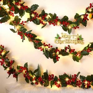 lot 5374 image: Lyrow 18 ft 3 Pcs Lighted Christmas Garland with Red Berry Artificial Christmas Vine Winter Holly Leaves LED Christmas Light String for Fireplace Mantle Indoor Outdoor Winter Holiday Decor