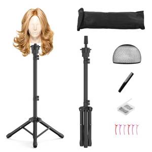 lot 5381 image: Relx Wig Head Stand - Adjustable Mannequin Head Stand - Wig Stand for Styling - Wig Stand Tripod for Cosmetology Hairdressing Training (Head Not Included)