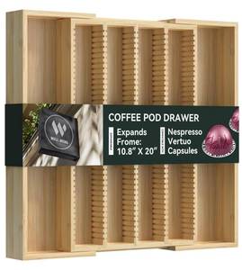 lot 5382 image: WELL WENG Larger Expandable Bamboo Organizer Holder for Counter Drawer Insert - Compatible with Nespresso Vertuo Capsules - Tea Bags Storage (Natural) 10.8 -19W x15.67Dx1.9H