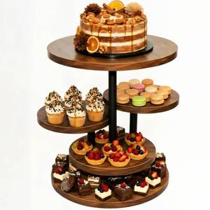 lot 5384 image: Cupcake Stand, Rotatable Wood Cake Stand, 4-Tier Cupcake Tower, Rustic Tiered Tray Stand for 50 Cupcakes, Dessert Table Display Set for Tea Party, Weddings, Birthday(Brown)