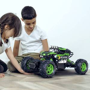 lot 5392 image: CROBOLL 112 Large RC Cars for Boys with Upgraded Lifting Function, 2.4GHz 4WD Remote Control Car Toy Gifts 20kmh Monster Truck for Kids, All Terrain RC Truck for 60Min Play(Green) steering doesnt work only drives in straight line