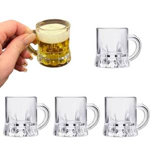 lot 6306 image: Hufopik 4 Pcs Mini Plastic Beer Mugs, 1 oz Clear Plastic Beer Glasses with Handles, Reusable Beer Stein Tasting Glasses Whiskey Juice Cups for Drinking Beer Festival Party BBQ