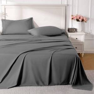 lot 6307 image: ROSE&RISY Dark Grey King Sheet Set, 4 Pieces Soft Bedding King Sheet Set, Breathable and Cooling,Includes 1 x Fitted, 1 x Flat, 2 x Pillow Cases - Deep Pocket (Dark Grey, King)