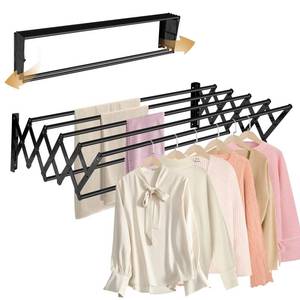 lot 6314 image: XL-31.5 Wall Mounted Clothes Drying Rack, 130 lbs Large Capacity Rustproof Retractable Collapsible Drying Rack Easy Install with 7 Drying Rods, Space Saving Towel Clothes Rack for Laundry-Black