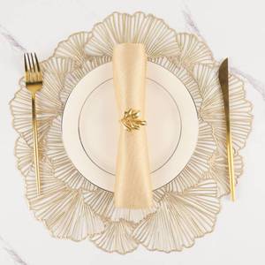 lot 6319 image: Round Placemats Pressed Vinyl Metallic Flower Place Mats Set of 6 Heat Resistant Dining Table Mats Gold Placemat for Wedding Party Kitchen Decorations