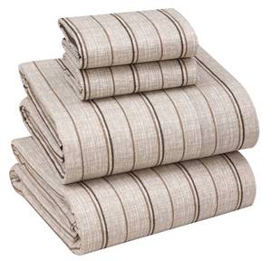 lot 6325 image: RUVANTI 100% Cotton Sheets �� Queen Size Percale Bedding, Cooling & Breathable Floral Design, Durable with a Crisp, Soft & Comfortable Feel, 16 Deep Pocket, 4-Piece Set, Brown Stripes